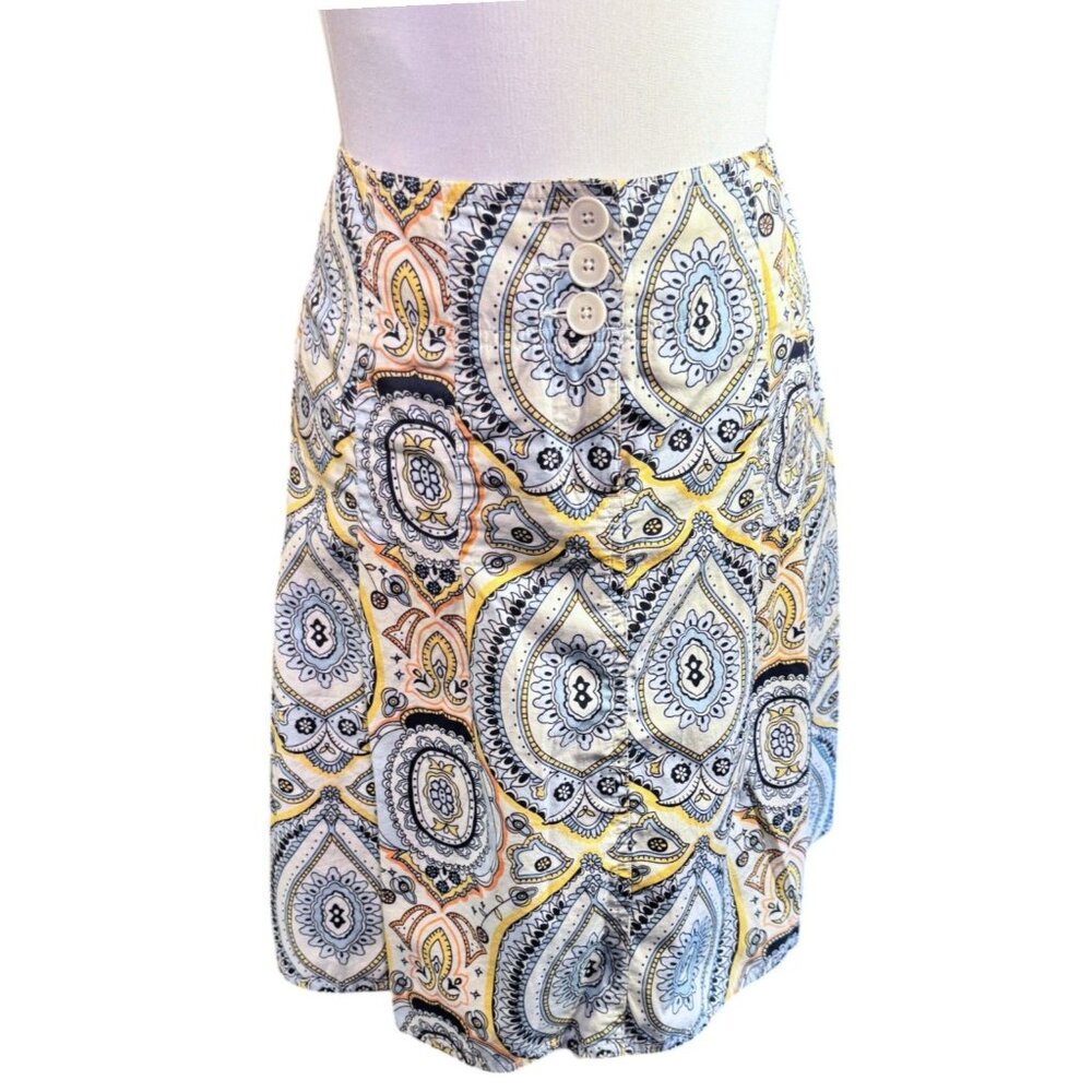 Loft Womens Paisley Print Cotton Skirt With Buttons & Zipper Closure Size M